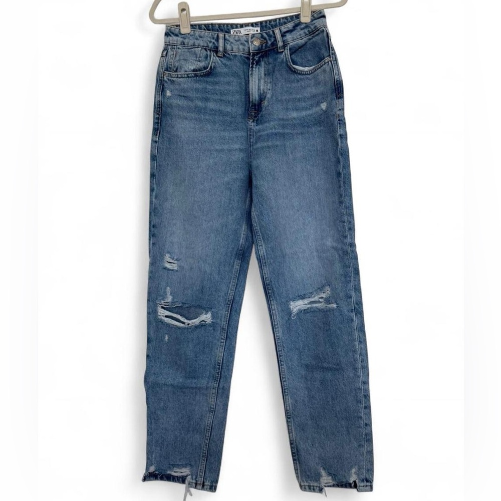 Zara Blue Distressed Straight Leg Jeans